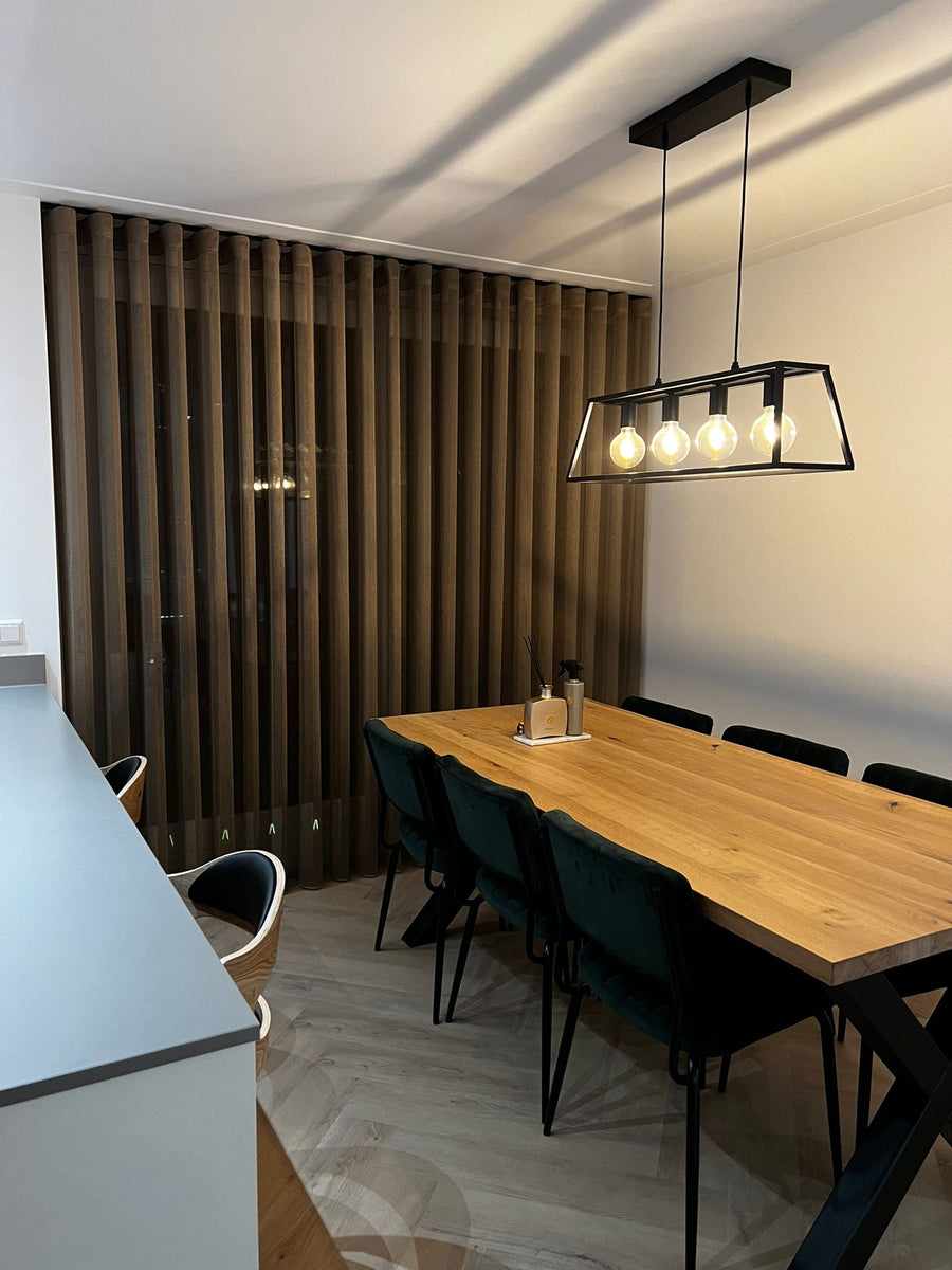 Maatwerk gordijnen met wave-plooi in eetkamer
